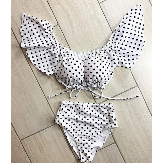 Traje de Baño~ Bikini Cintura Alta Cordón Delantero Puntos