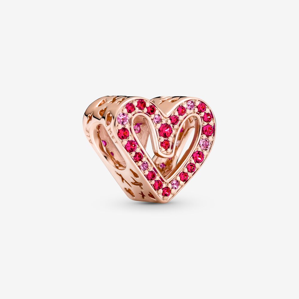 Sparkling Ruby Red & Pink Freehand Heart Charm