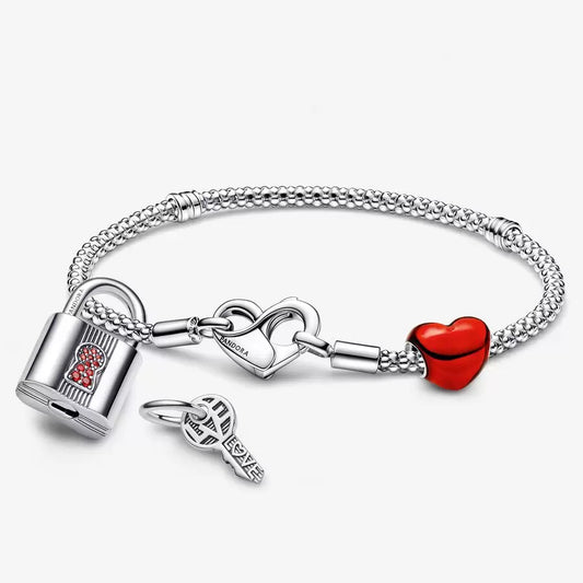 Pandora Moments Padlocked Love Studded Charm Bracelet Set