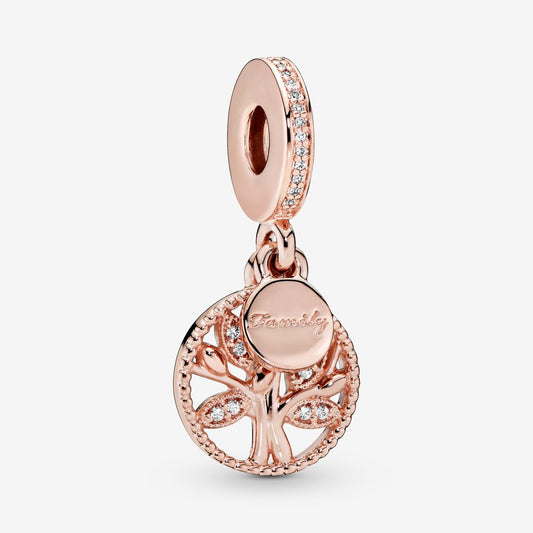 Sparkling Family Tree Dangle Charm~ Rose Gold