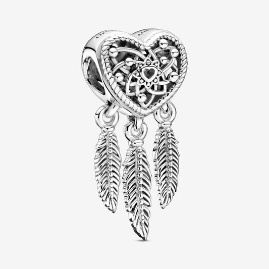 Openwork Heart & Three Feathers Dreamcatcher Charm