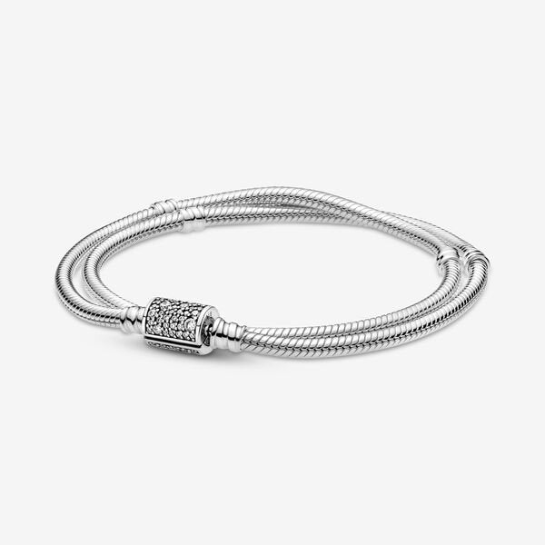Pandora Moments Double Wrap Barrel Clasp Snake Chain Bracelet/Necklace