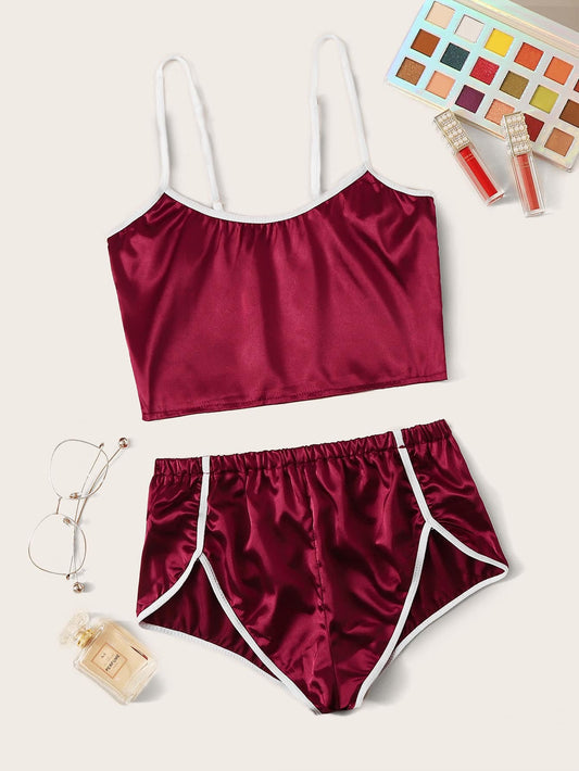 Pijama Set Dos Piezas Satén Vino