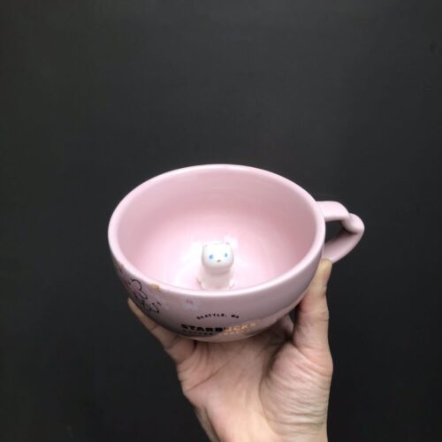 Taza Rosa con Gatito Blanco