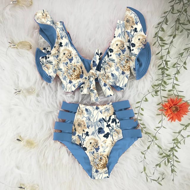 Traje de Baño~ Bikini Bow Olanes Cintura Alta Blanco