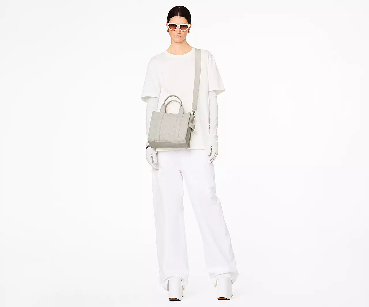 THE OUTLINE MONOGRAM MINI TOTE BAG- White