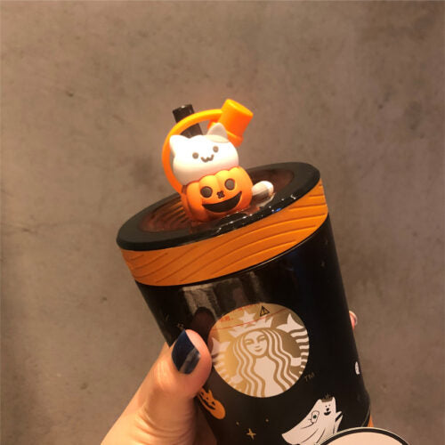 Vaso con Popote de Gatito de Halloween