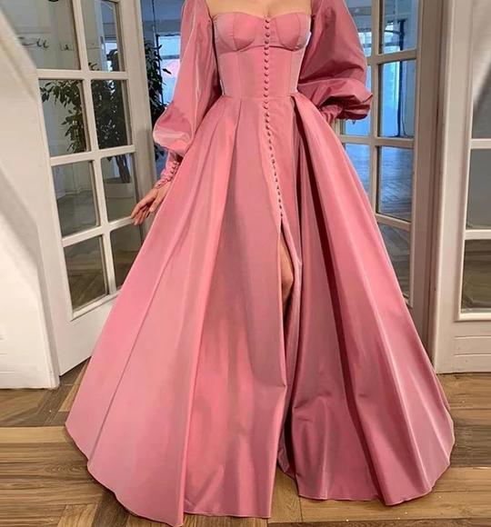 Maxi Vestido~ Botones Delanteros con Abertura Rosa