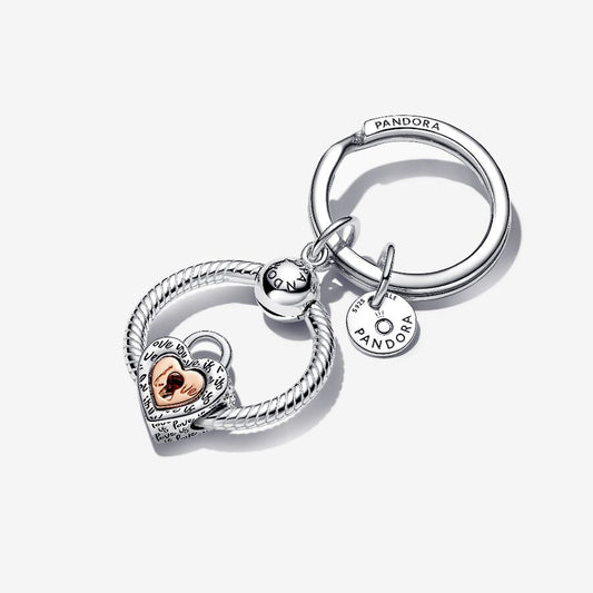 Two-tone Padlock Splittable Heart Charm Key Ring Set