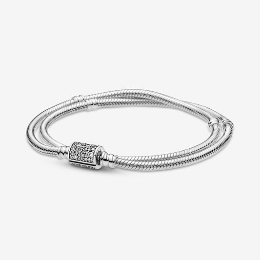 Double Wrap Barrel Clasp Snake Chain Bracelet