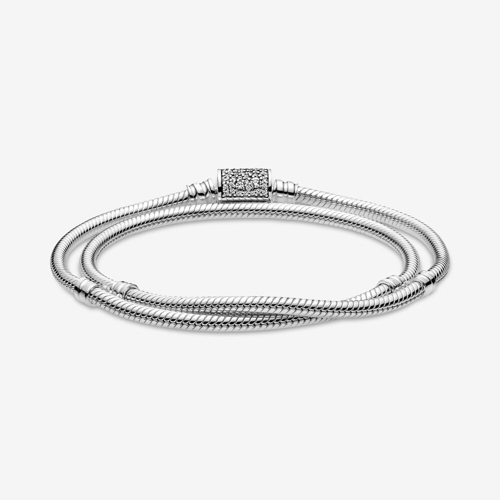 Double Wrap Barrel Clasp Snake Chain Bracelet