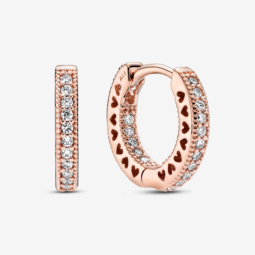 Pavé Heart Hoop Earrings~ Rose Gold