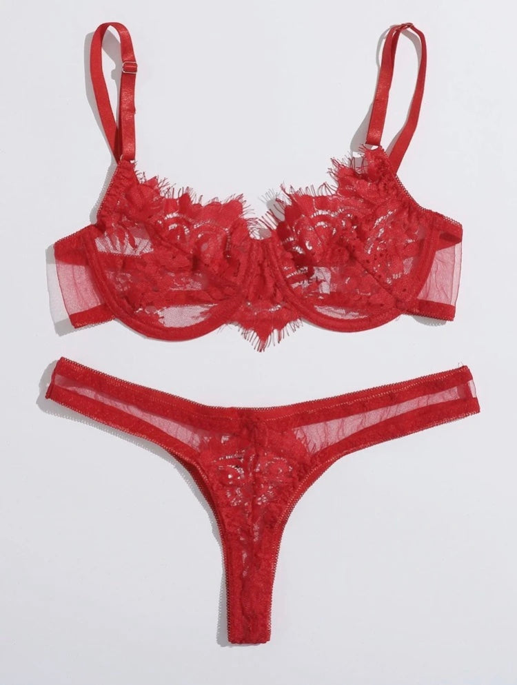 Conjunto bra y panty encaje rojo