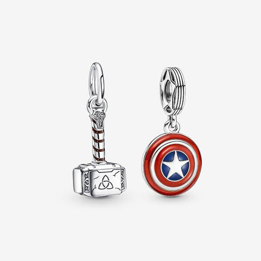 Marvel Thor's Hammer and Captain America Shield Charm Duo