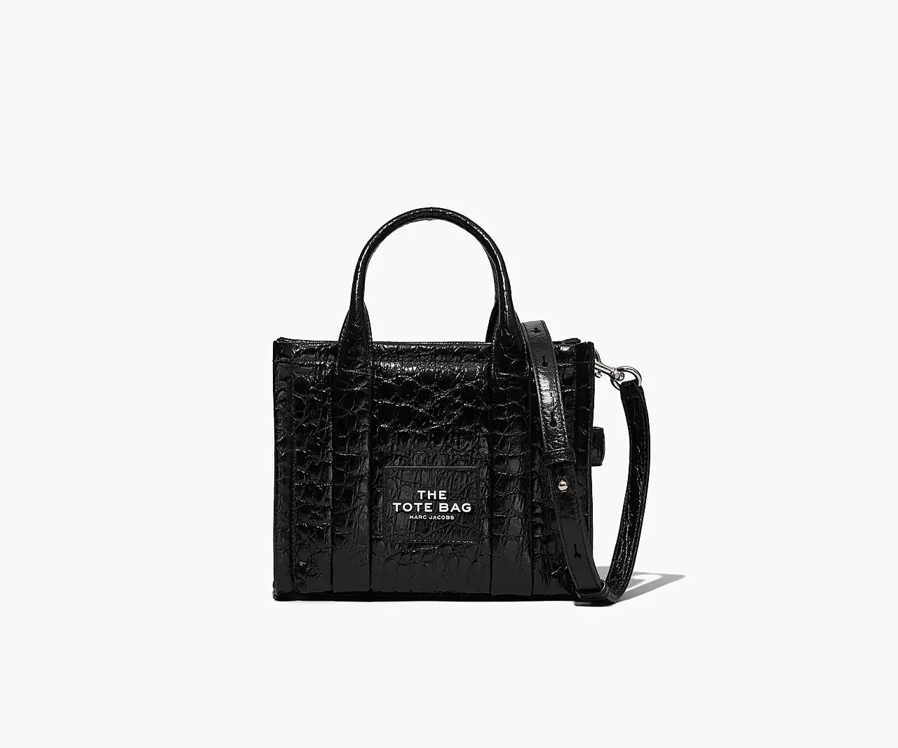 THE CROC-EMBOSSED MINI TOTE BAG- Black