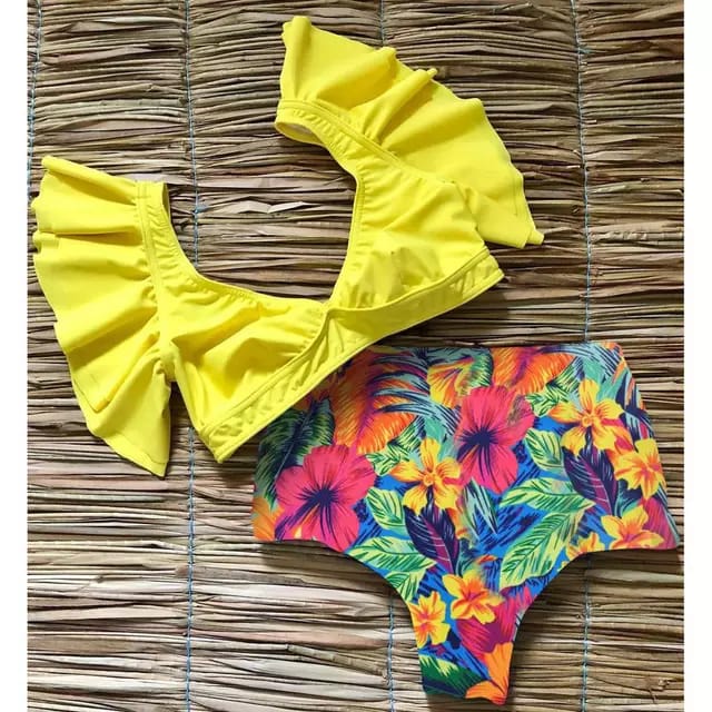 Traje de Baño~ Bikini Plunge Mangas Amarillo