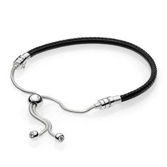 PANDORA Sliding Black Leather PULSERA AJUSTABLE
