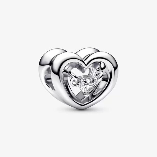 Silver Radiant Heart & Floating Stone Charm