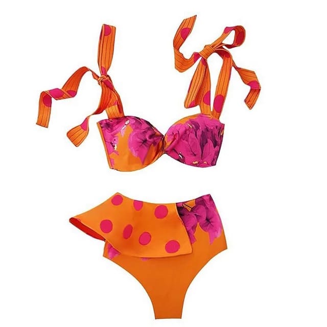 Traje de Baño~ Bikini Cintura Alta Bow Pétalos