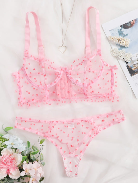 Conjunto Rosa Corazones Rojos