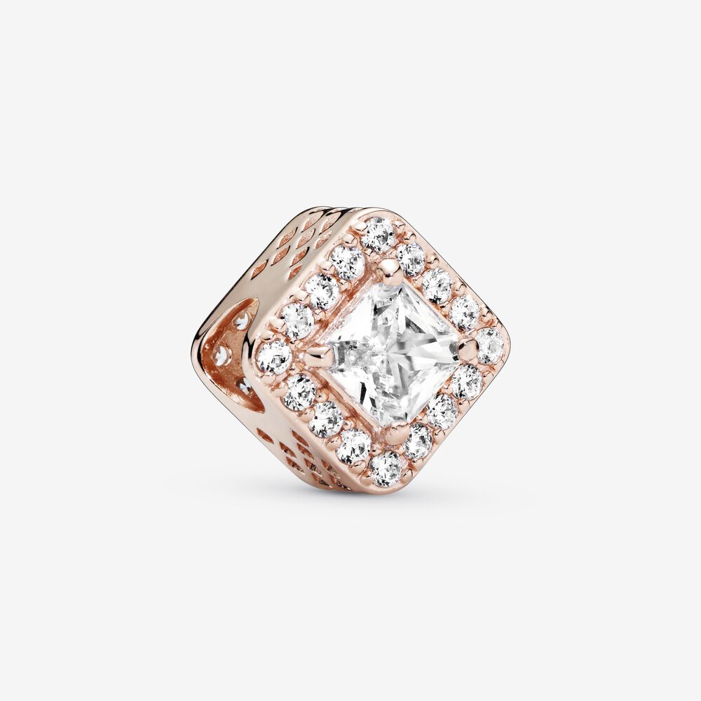 Square Sparkle Halo Charm Gold