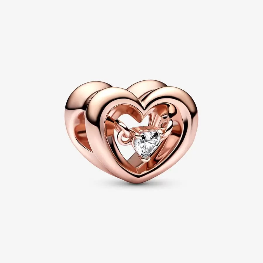 Rose Gold Radiant Heart & Floating Stone Charm