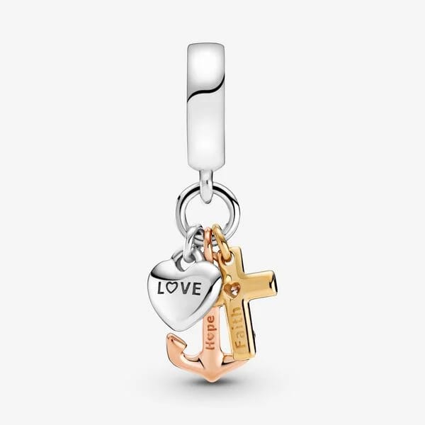 Triple-tone Cross, Heart, & Anchor Dangle Charm