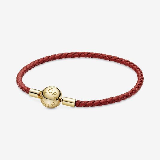 Red Woven Leather-Brazalete