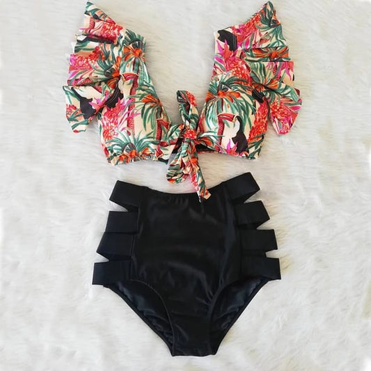 Traje de Baño~ Bikini Olanes Cintura Alta Negro Tucanes