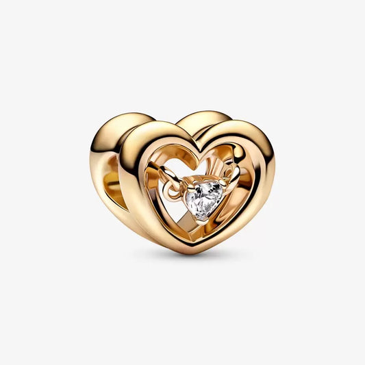 Gold Radiant Heart & Floating Stone Charm