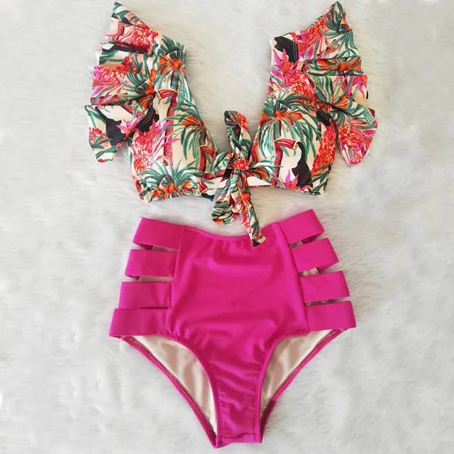 Traje de Baño~ Bikini Olanes Cintura Alta Fuschia Tucanes