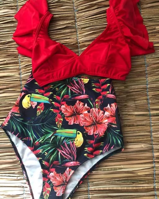 Traje de Baño~ Bikini Plunge Mangas Rojo