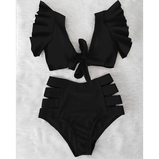 Traje de Baño~ Bikini Olanes Cintura Alta Negro