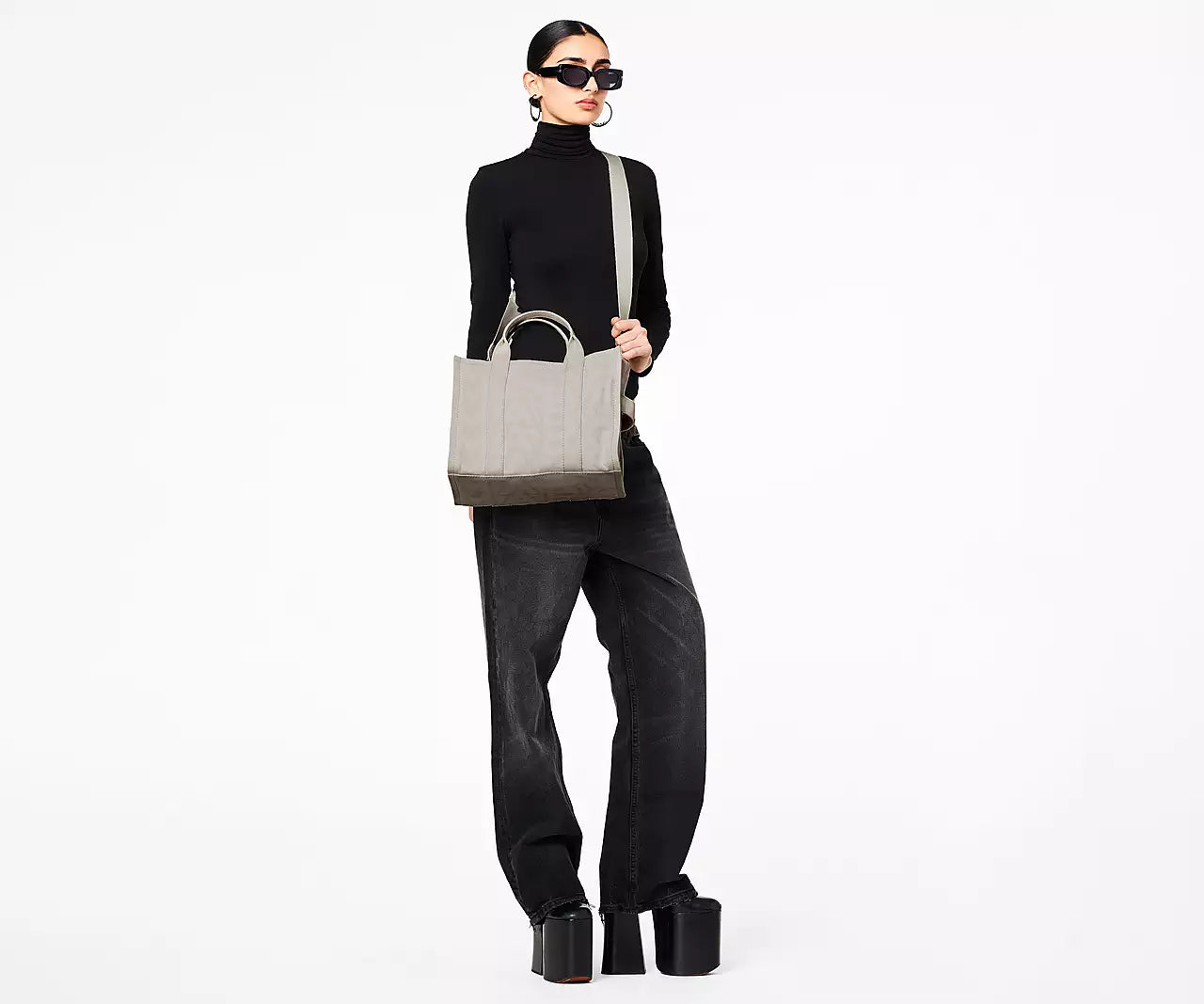 THE OUTLINE MONOGRAM MEDIUM TOTE BAG- White