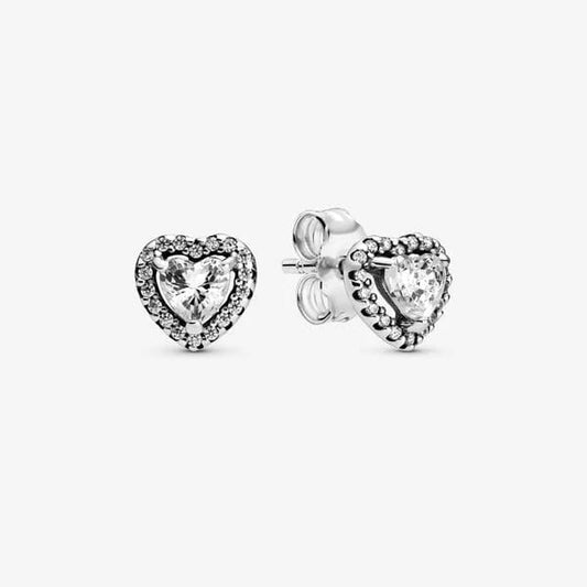 Sparkling Elevated Heart Stud Earrings Silver