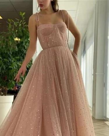 Maxi Vestido~ Tirantes Delgados con Estrellas Rosa