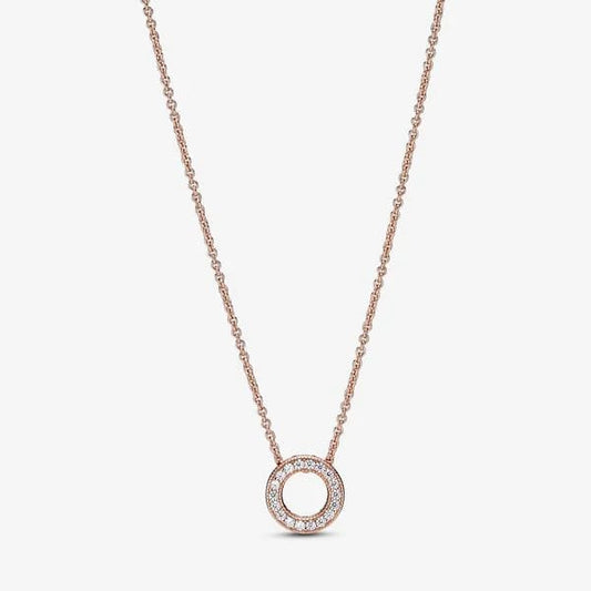 Logo Pavé Circle Collier Necklace~ Rose Gold