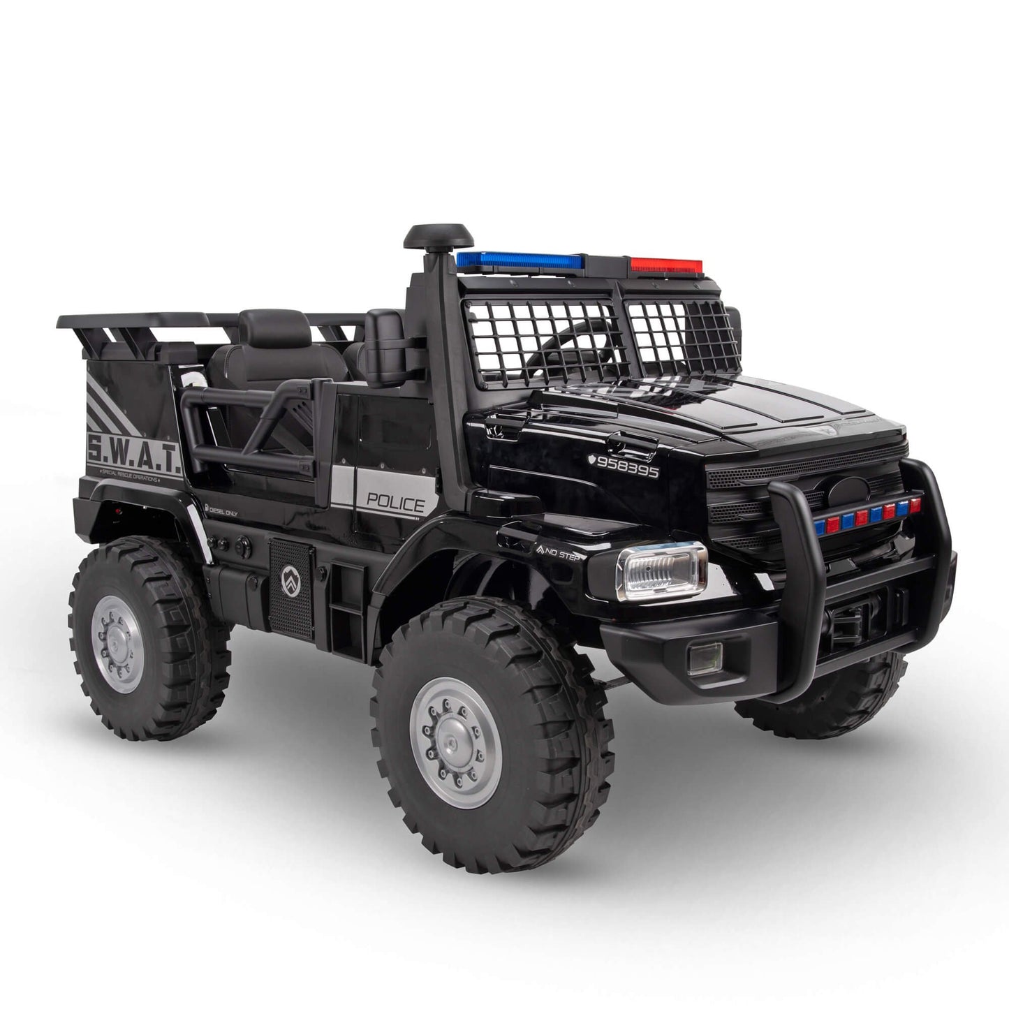 Camión SWAT de 12V con batería de Huffy, 2 plazas, juguete para montar