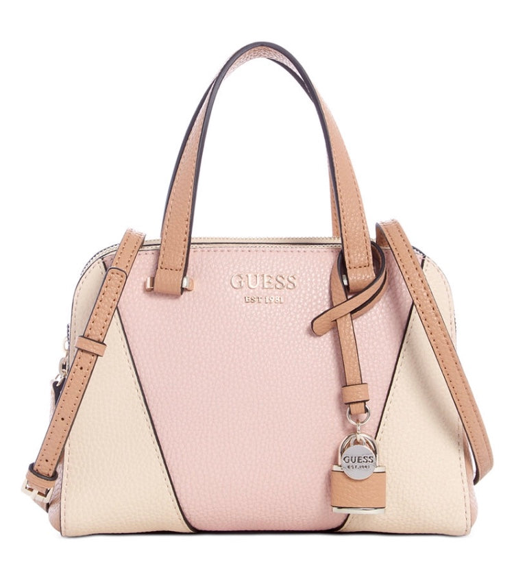 Guess bolsa satchel rosa con 2 cierres