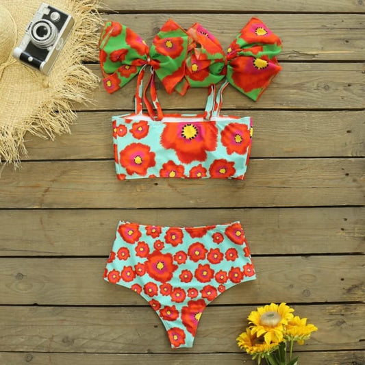 Traje de Baño~ Bikini Floral Tirantes con Moño