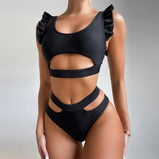 Traje de Baño~ Bikini con Abertura Negro