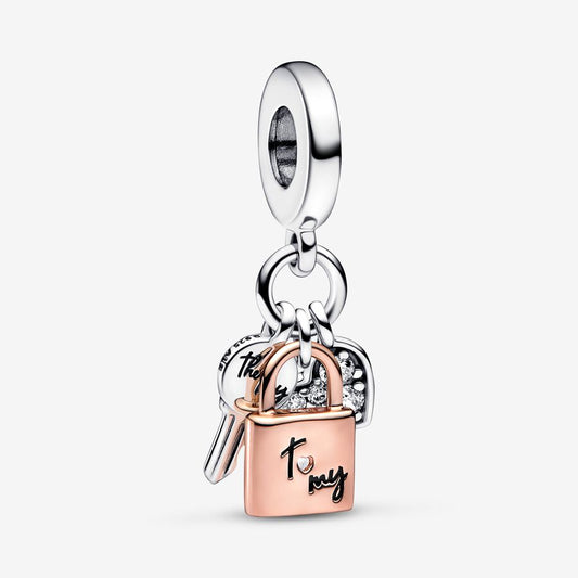 Two-tone Key, Padlock & Heart Triple Dangle Charm