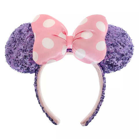 Minnie Mouse Sequin Ear Headband with Polka Dot Bow for Adults – Purple