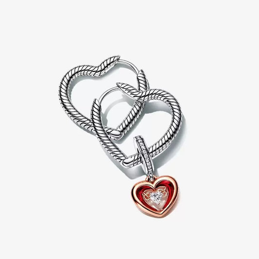 Two-tone Radiant Heart Hoop Earring Set