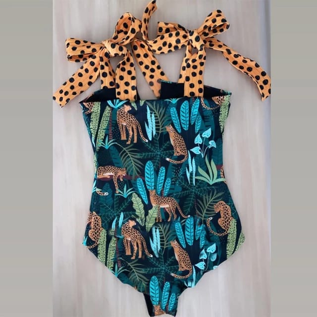 Traje de Baño~ Monokini Escote en "V" Estampado Jaguar