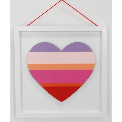 Standing Stripe Heart Valentine's Day Sign White/Pink/Orange