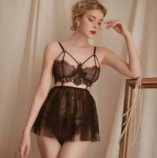 Baby doll encaje falda color negro