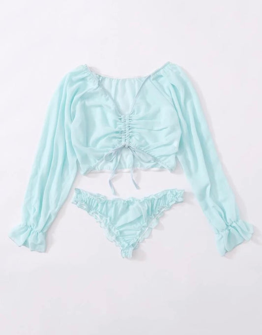 Set dos piezas lencería Gaza color celeste