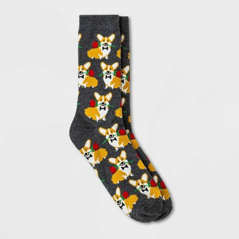 Women's Romantic Corgi Dog Valentine's Day Crew Socks