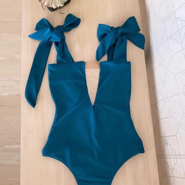 Traje de Baño~ Monokini Escote en "V" Azul Indigo